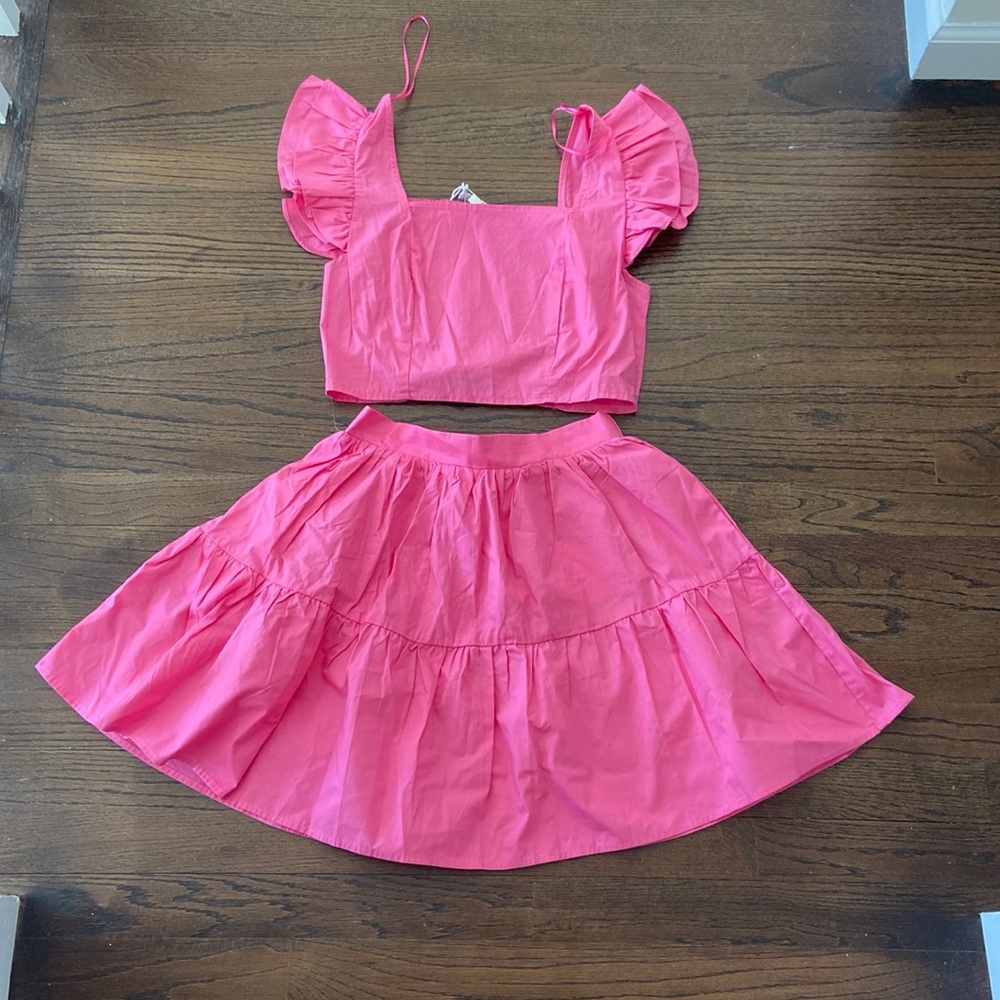 women’s pink two piece skirt set